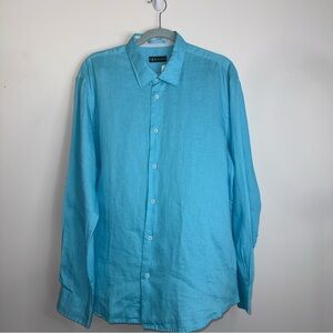 Neiman Marcus Long Sleeve Linen Shirt in Cool Pool Turquoise Blue Size XL NWT